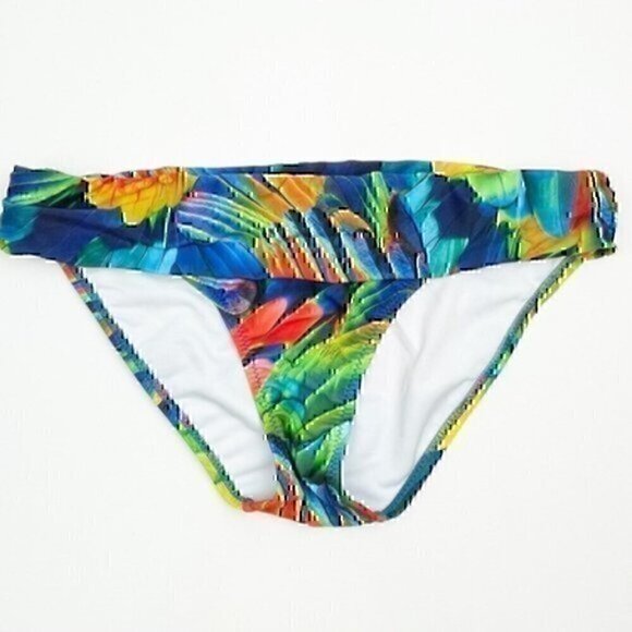 NEW NWT ABS ALLEN SCHWARTZ Navy Blue Green Tropical Parrot Boho Bikini Bottom 14 - Picture 1 of 9